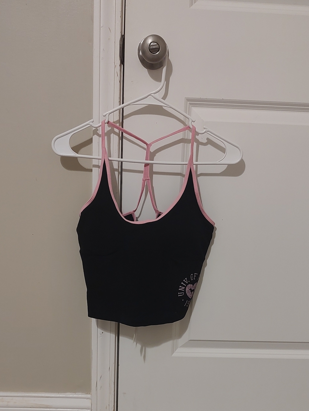 PINK Victoria's Secret Black Crop Sports Bra with Pink Trim Racerback Bra Tank
